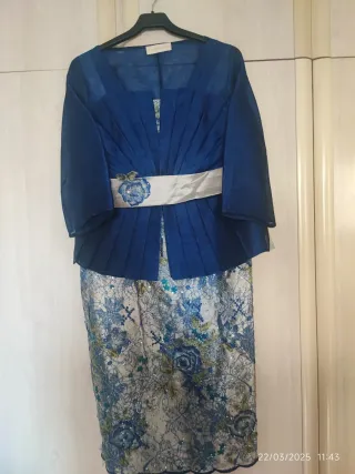 Vestido fiesta azul y multicolor