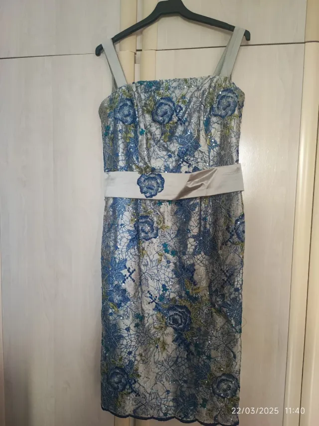 Vestido fiesta azul y multicolor