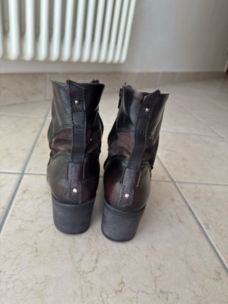 Italian real leather buckle block heel ankle boots