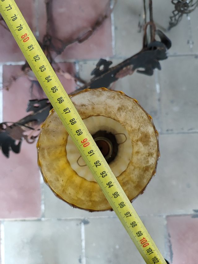 Lámpara forja y cristal ámbar antigua