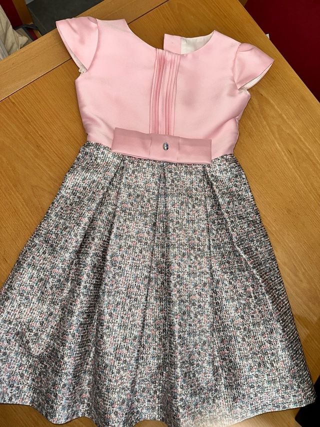Vestido ceremonia niña rosa y plateado