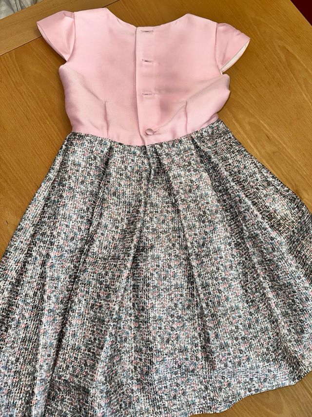 Vestido ceremonia niña rosa y plateado