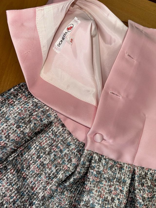 Vestido ceremonia niña rosa y plateado