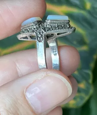 Antiguo anillo nácar marcasitas y plara 925