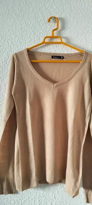 Jersey Shana punto cuello pico beige M
