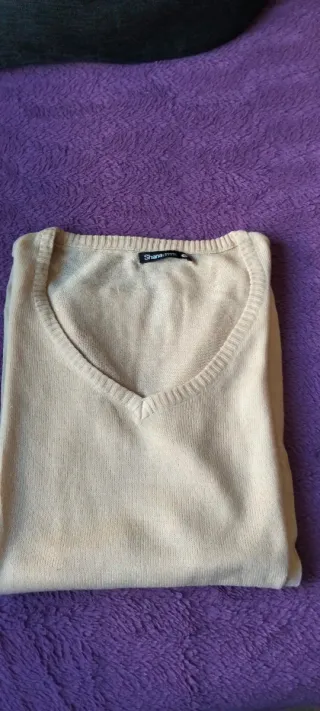 Jersey Shana punto cuello pico beige M