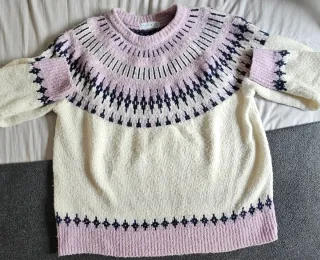 Jersey Fair Isle blanco y lila talla M