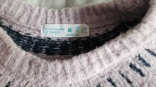 Jersey Fair Isle blanco y lila talla M