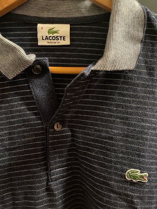 Polo Lacoste Rayas Azul y Gris Talla L
