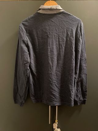 Polo Lacoste Rayas Azul y Gris Talla L