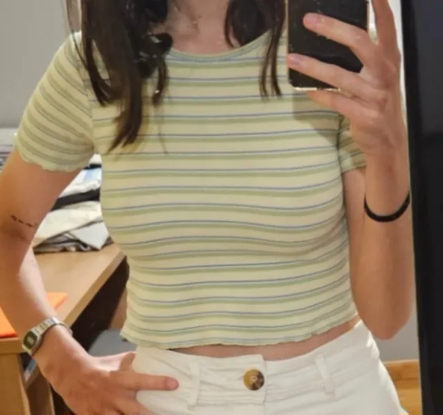 Pull&Bear Camiseta Rayas Verdes y Azules Talla S