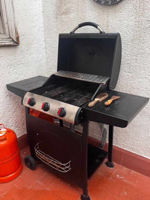 Barbacoa de gas negra y plateada