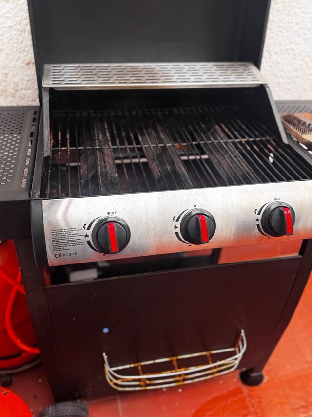 Barbacoa de gas negra y plateada