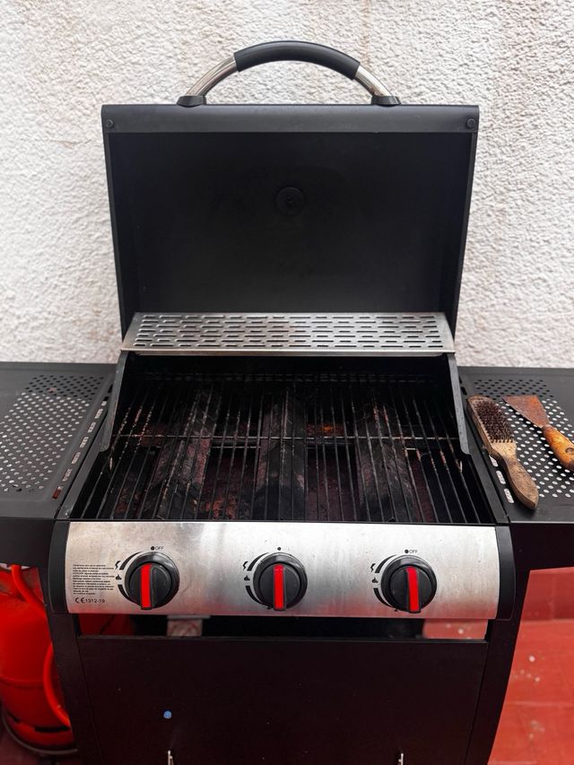 Barbacoa de gas negra y plateada