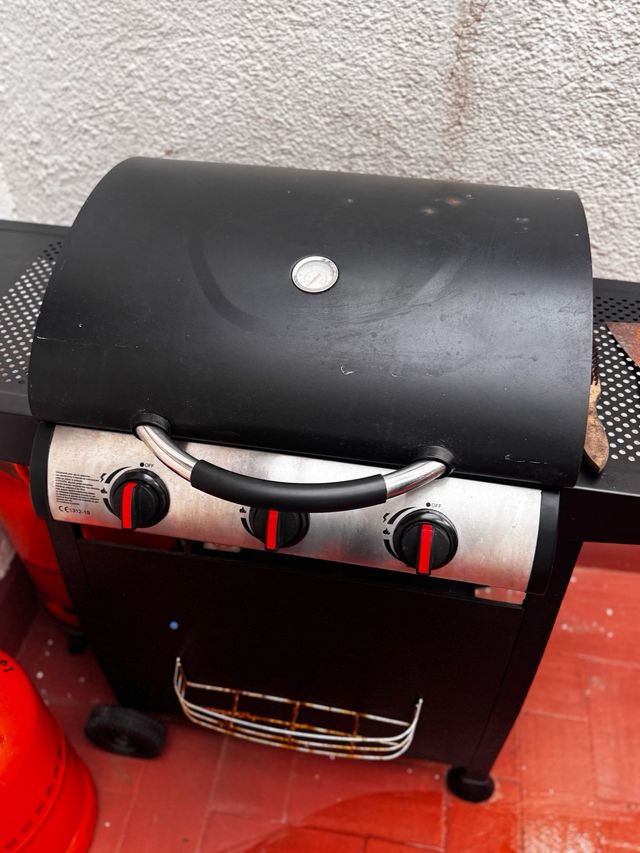 Barbacoa de gas negra y plateada