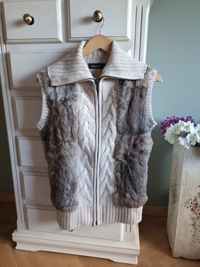 Chaleco punto y pelo Tintoretto Beige/Marrón