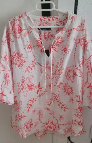 Blusa Cortefiel Lino Estampada Rosa Talla S