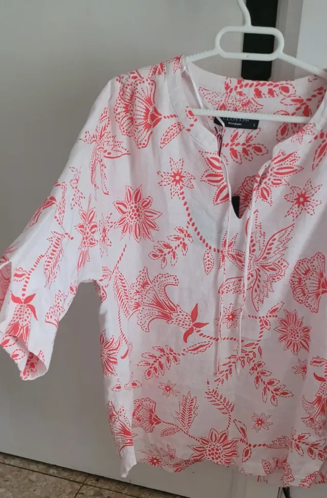 Blusa Cortefiel Lino Estampada Rosa Talla S