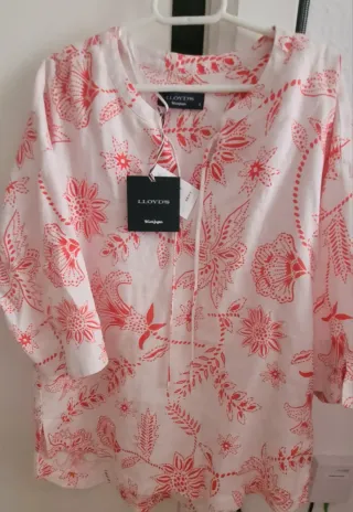 Blusa Cortefiel Lino Estampada Rosa Talla S