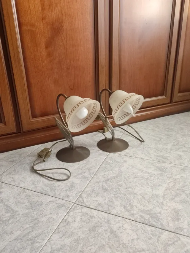 Coppia Lampade da Comodino Vetro e Metallo