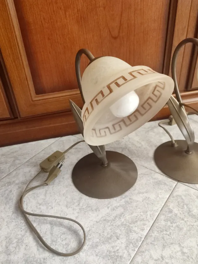 Coppia Lampade da Comodino Vetro e Metallo