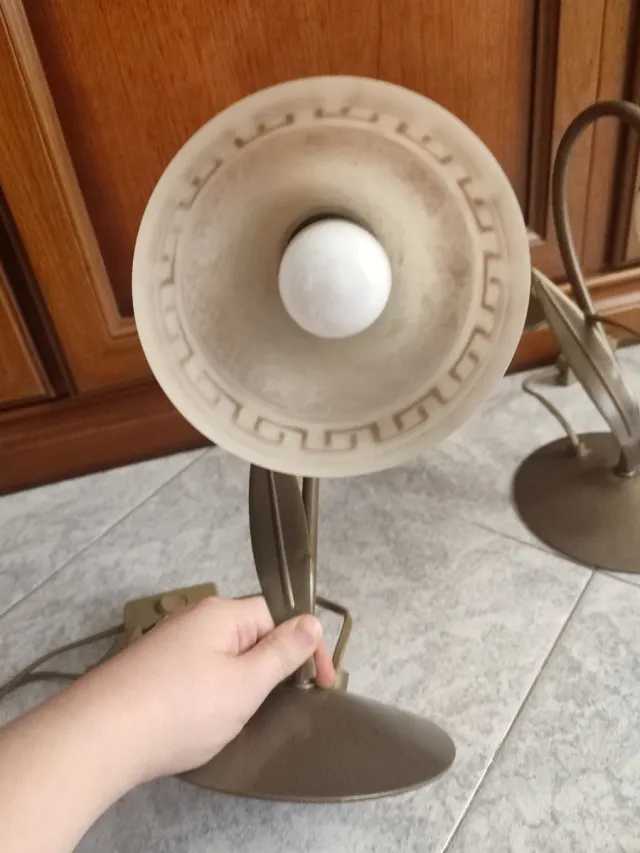 Coppia Lampade da Comodino Vetro e Metallo