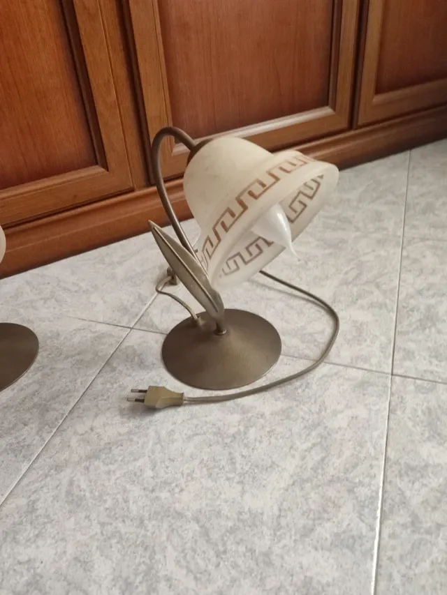 Coppia Lampade da Comodino Vetro e Metallo