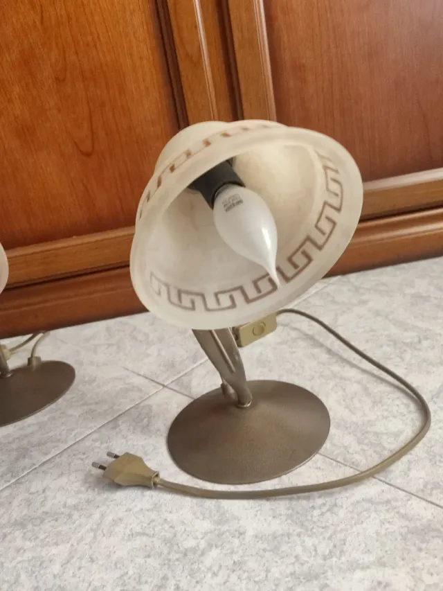 Coppia Lampade da Comodino Vetro e Metallo