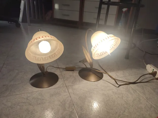 Coppia Lampade da Comodino Vetro e Metallo