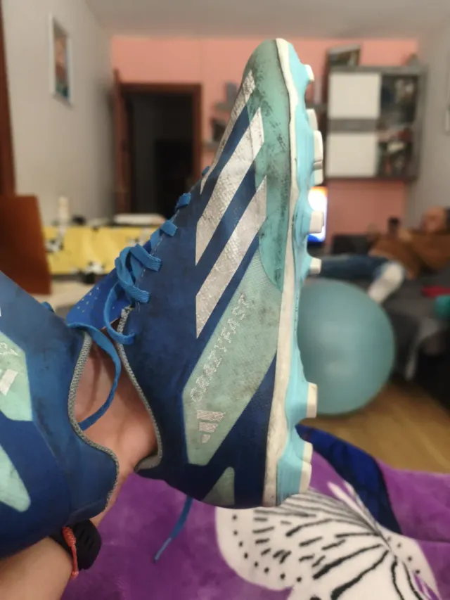 Botas de fútbol Adidas niño azul/verde