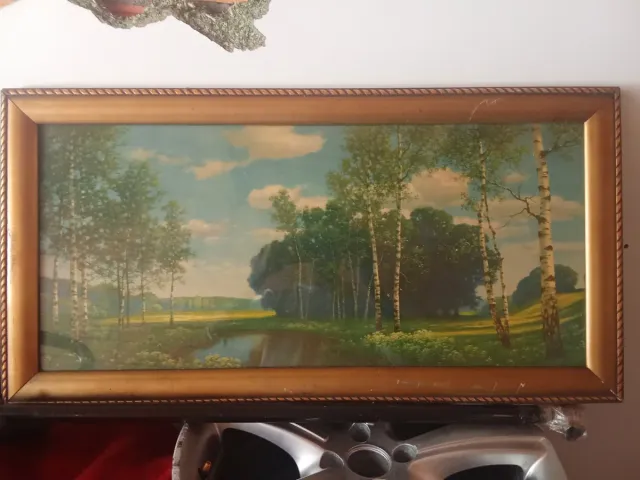 Quadro paesaggio con cornice dorata