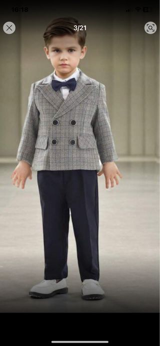 Traje de niño gris a cuadros