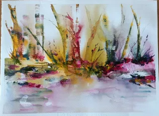 Acquerello acquarello Bosco Autunnale.