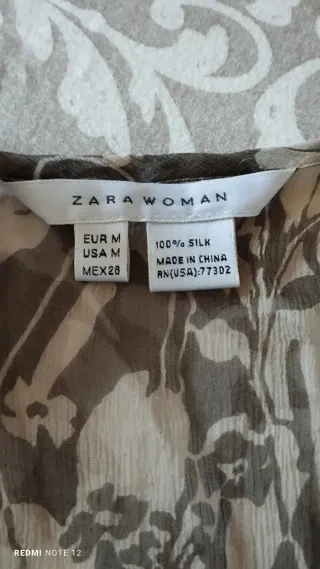 Blusa Zara Seda Beige/verde Talla M