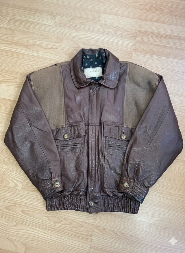 Chaqueta Piel Vintage Marrón y Beige