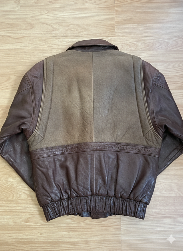 Chaqueta Piel Vintage Marrón y Beige