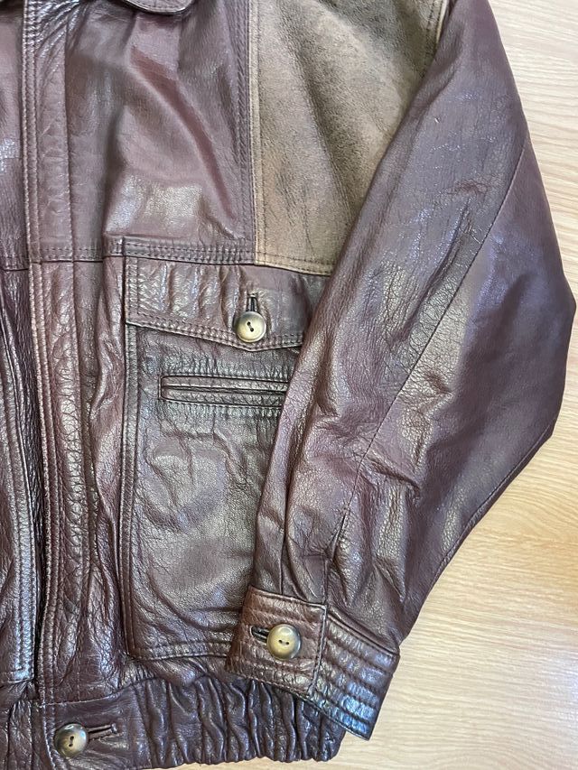 Chaqueta Piel Vintage Marrón y Beige