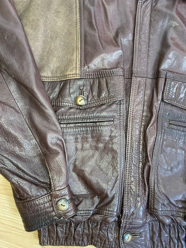 Chaqueta Piel Vintage Marrón y Beige