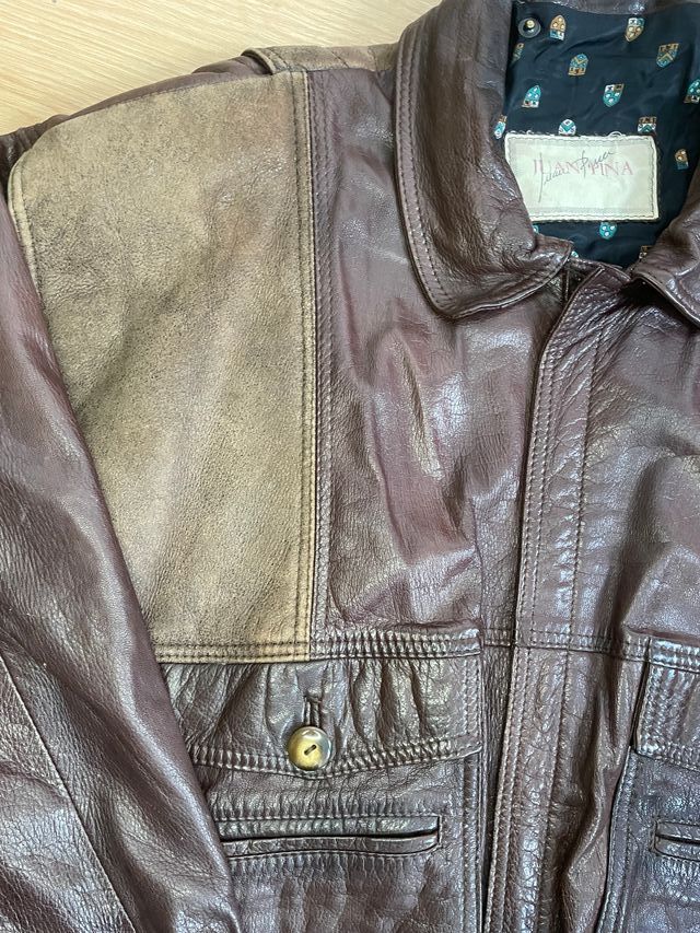 Chaqueta Piel Vintage Marrón y Beige