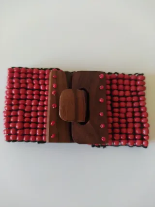 Pulsera elástica madera y abalorios terracota