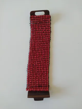 Pulsera elástica madera y abalorios terracota