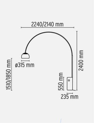 Lampada ad arco con base in marmo