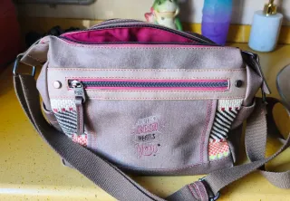 Bolso bandolera beige y rosa