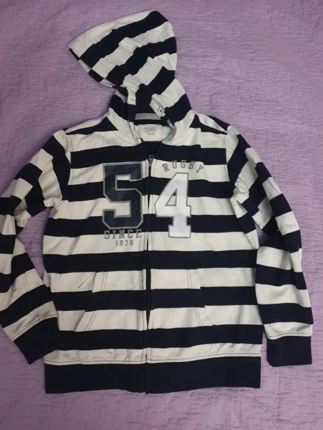 Sudadera a rayas con capucha y cremallera