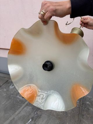 Lampadario vetro arancio e bianco