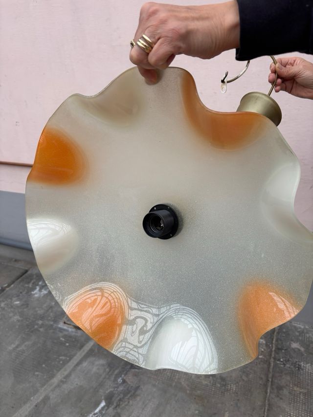 Lampadario vetro arancio e bianco