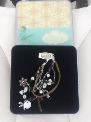 Pulsera Fossil Acero Talismanes Marrón/Plata