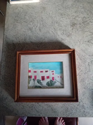 Quadro dipinto su tela raffigurante delle case