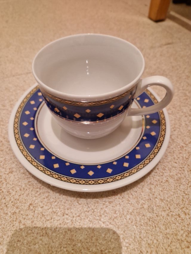 6 Tazas de Café de Porcelana con Diseño Azul