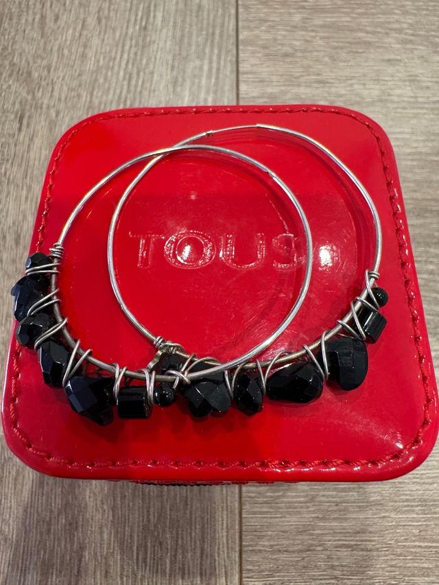 Pendientes Tous Aro Plata y Piedras Ónix